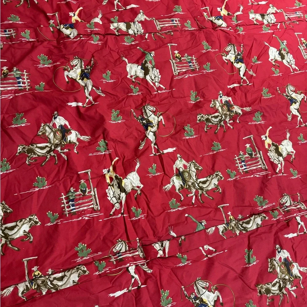 Vintage Red Cowboy Horses Rodeo Print comforter blanket Plaid Sided